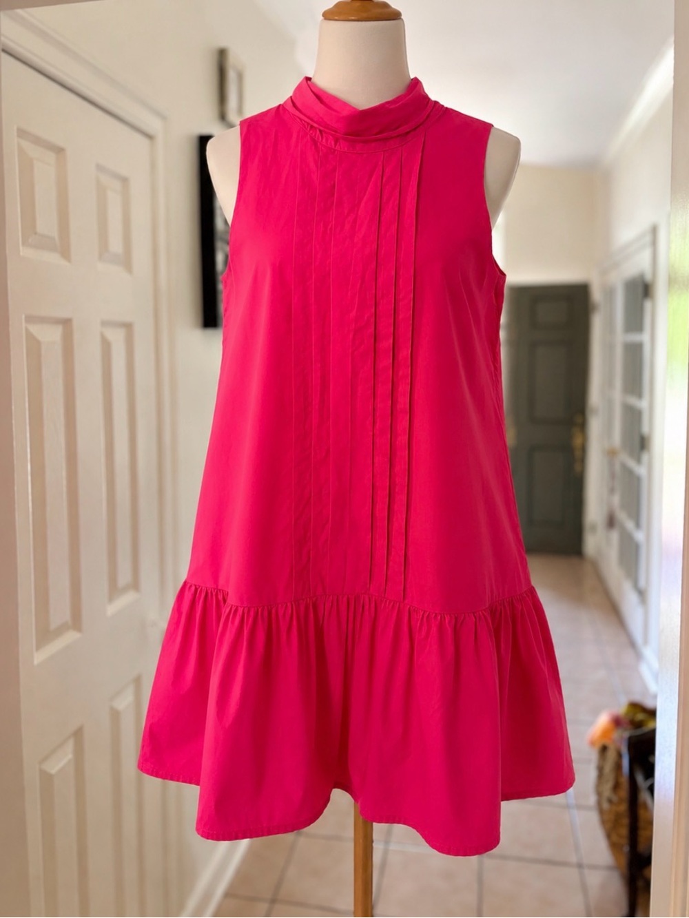 AURA Pink Shift Dress Size S Ruffle Hem Bow Back Barbiecore Cocktail
